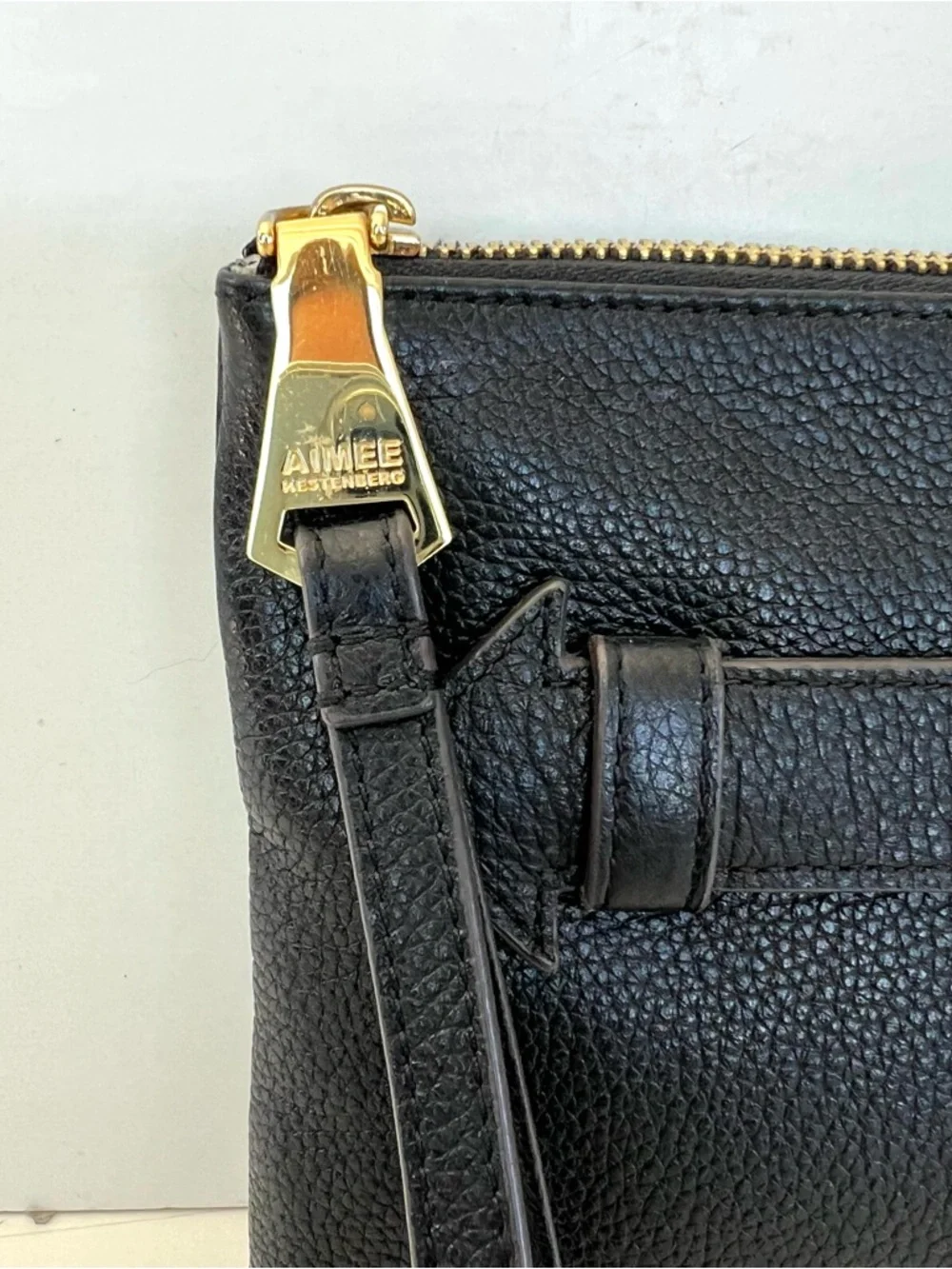 AIMEE KESTENBERG Melville Black Pebbled Leather Zipper Closure Clutch Wristlet